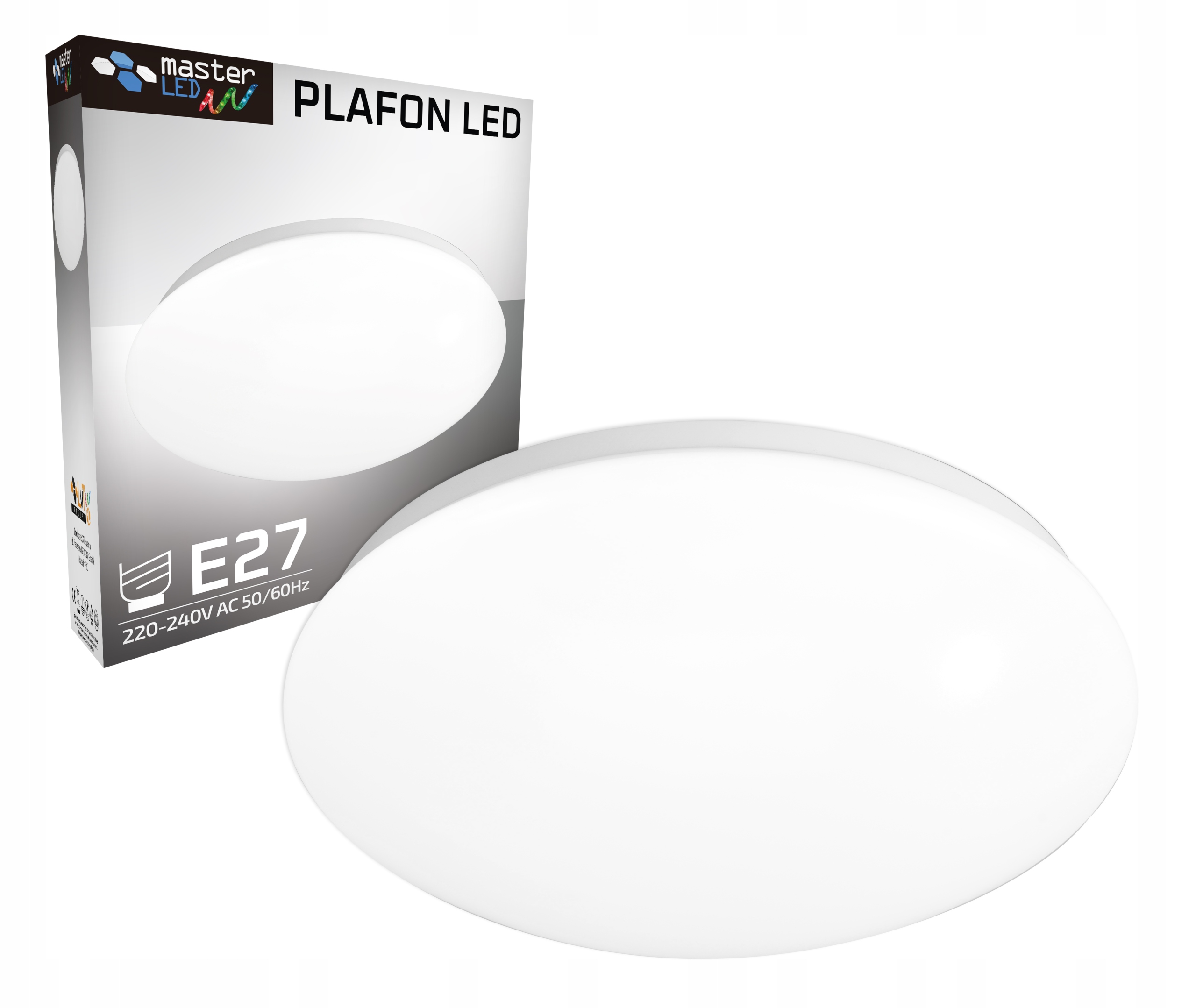 Plafon 2xE27 z czujnikiem mikrofalowym Ø30cm LOBO klosz mleczny BIAŁY IP20 Marka Masterled