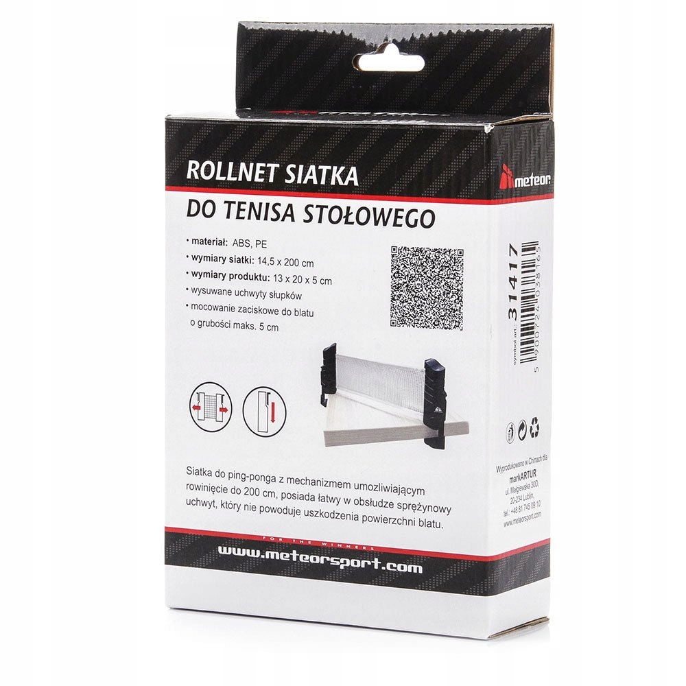 Siatka do tenisa stołowego do stołu blatu Ping Pong Meteor Rollnet 200 cm Model Rollnet