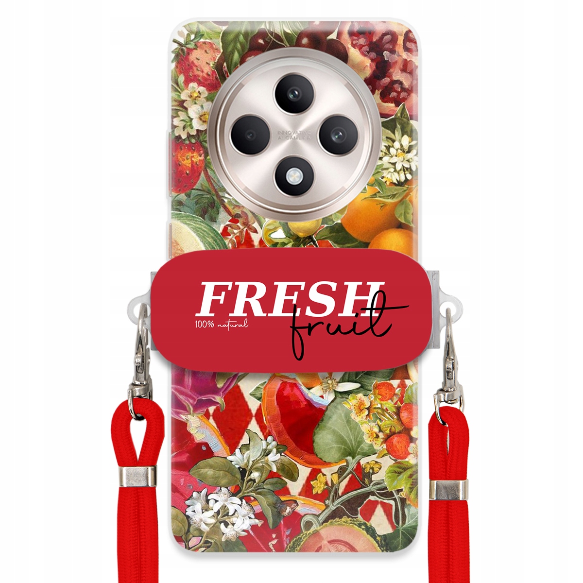 Pouzdro pro Oppo Reno 12 Fs Červené vodítko Crossbody Držák Fresh Fruit Ovoce