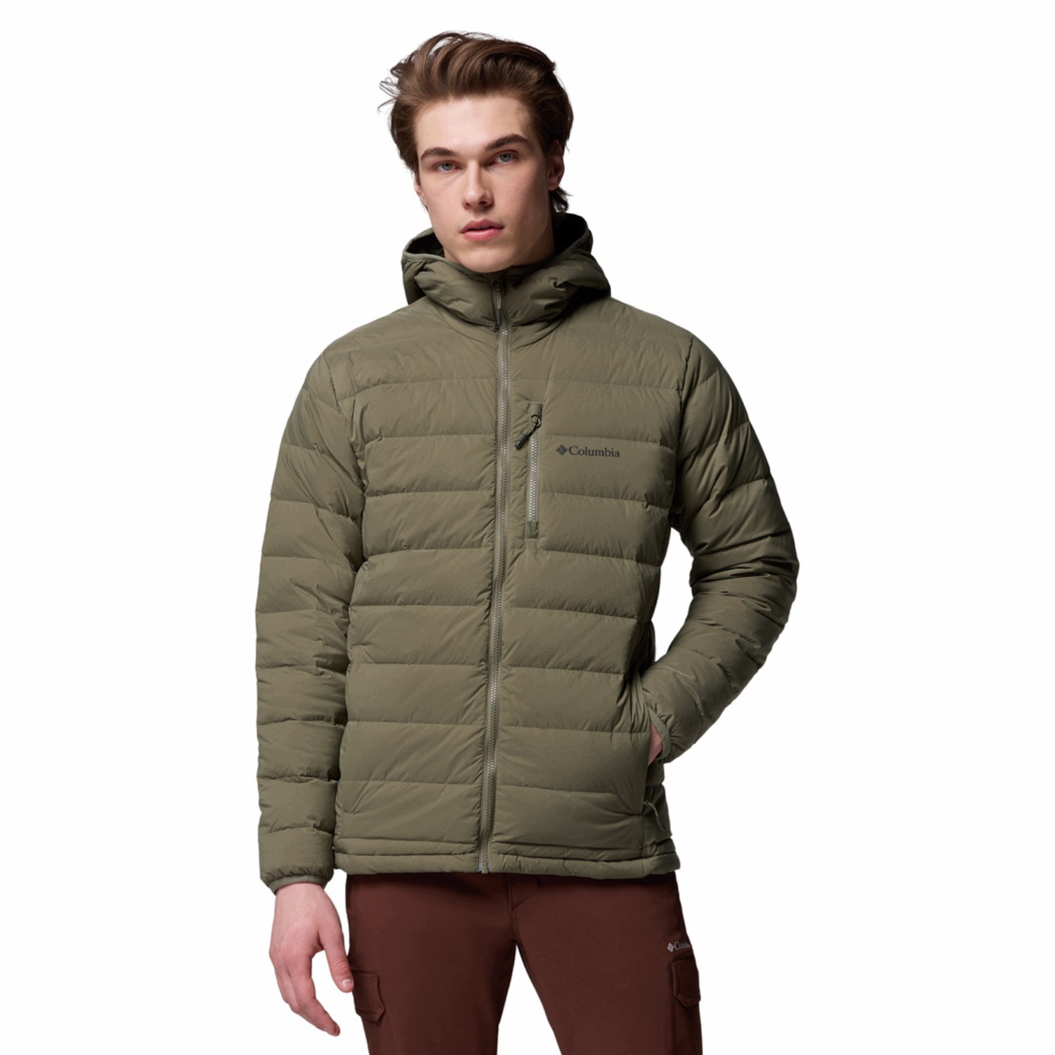 Kurtka puchowa Columbia Drift Peak Stretch Down Hooded stone green M