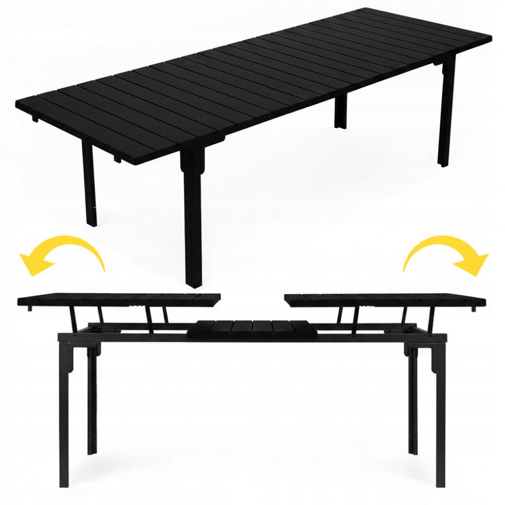 Zahradní Rozkládací Stůl 180-240 CM 12 Osob Ocel Hdpe Černý