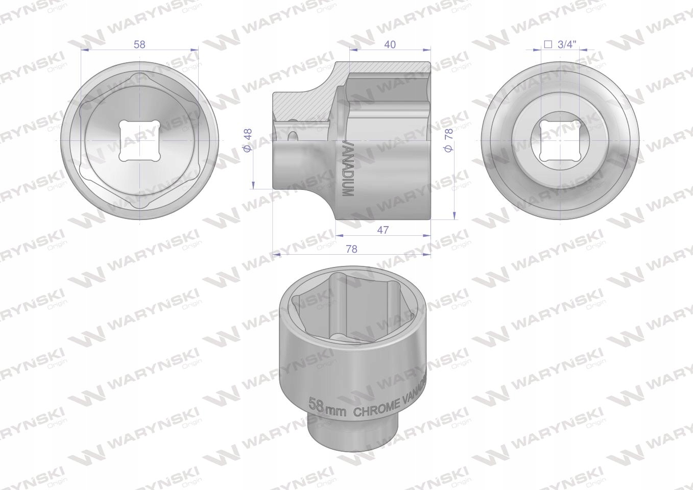 

Nasadka sześciokątna 3/4" 58 mm. Waryński