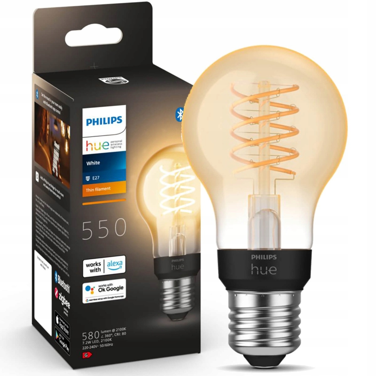 Led žárovka E27 A60 7W 2100K Filament Philips Hue White Bluetooth Zigbee