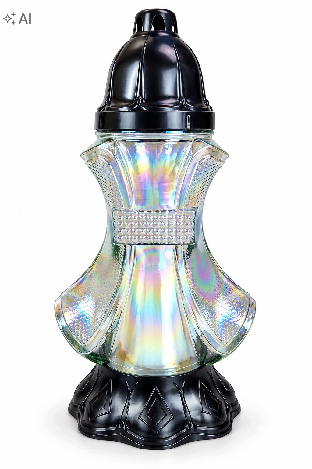 Znicz Szklany Duży 37 cm Opalizujący Tęczowy Czarny Elegancki