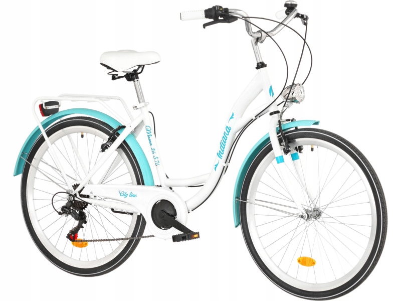 Rower miejski Indiana Moena S7B 26 cali damski Biało-lazurowy