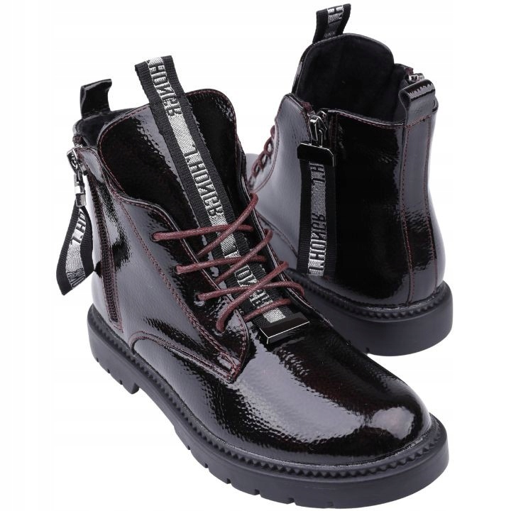 Botki dziewczęce na zamek ocieplone płaskie bordo Marka Inna marka