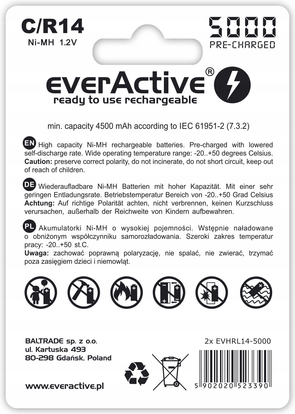 2x everActive R14 C 5000 mAh technologia ENELOOP Marka Everactive