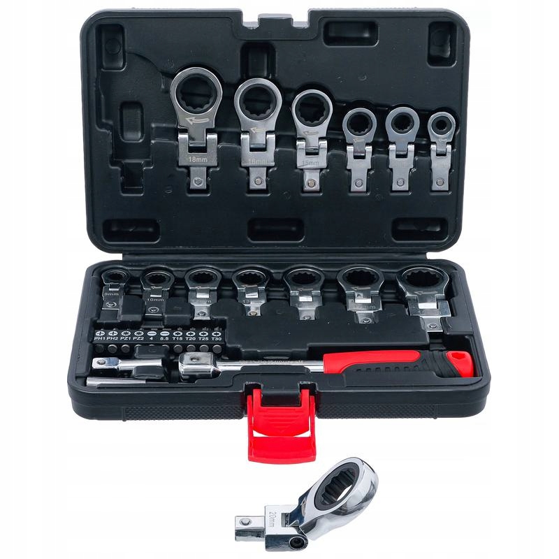 Sada zástrčných očkových klíčů s ráčnou, sada bitů 6-20 mm 27 ks