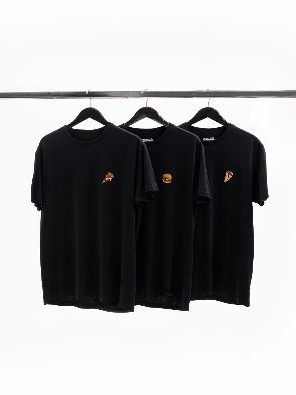 Set Tričko Tričko Pánské 3 Kusy Fast Food Kebab Burger Pizza Černá M