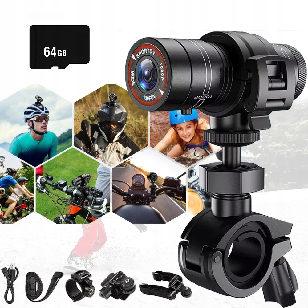 1080P Sportovní kamera Vodotěsná motocyklová kamera 120° cyklistická kamera