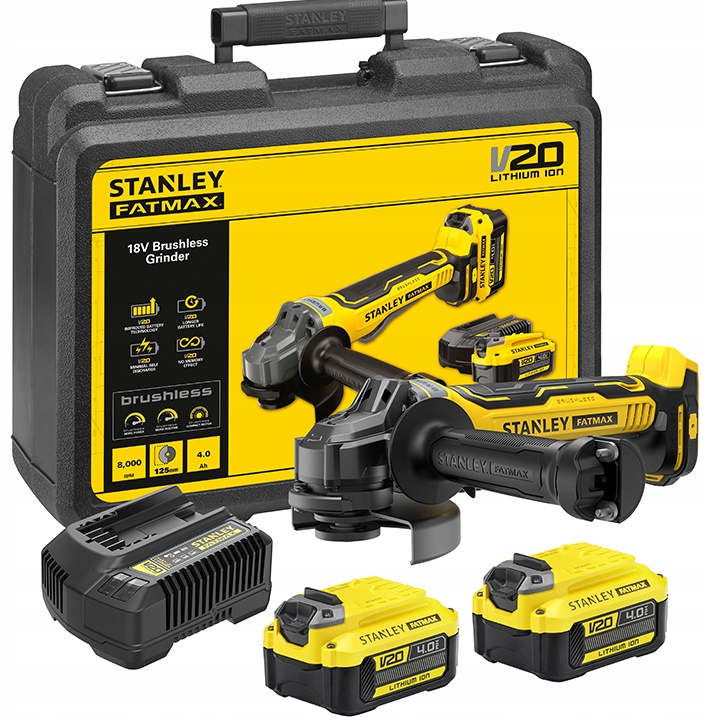Szlifierka kątowa bezszczotkowa Fatmax 18V 2x 4.0Ah Stanley SFMCG700M2K-QW