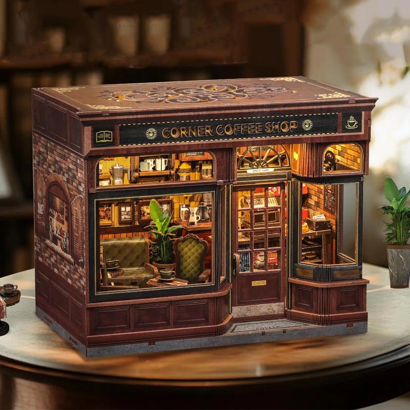 Book Nook DIY Corner Coffee Shop CuteBee Miniaturowy Domek LED