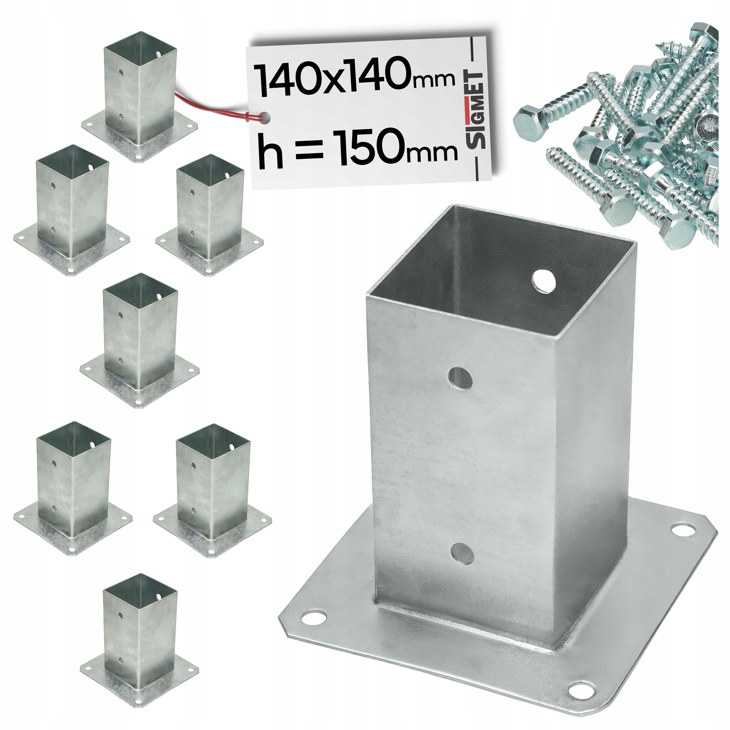 8 x základňa stĺpika 140 x 140 skrutkovaná štvorcová skrutky na montáž
