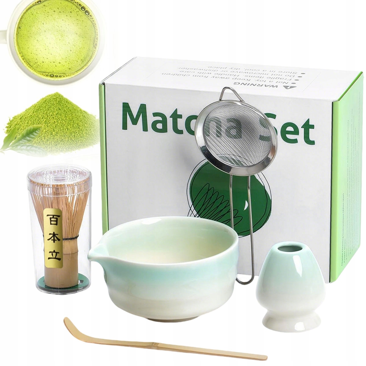 Dárková Sada Na Čaj Matcha Šálek Metla Podstavec Lžička