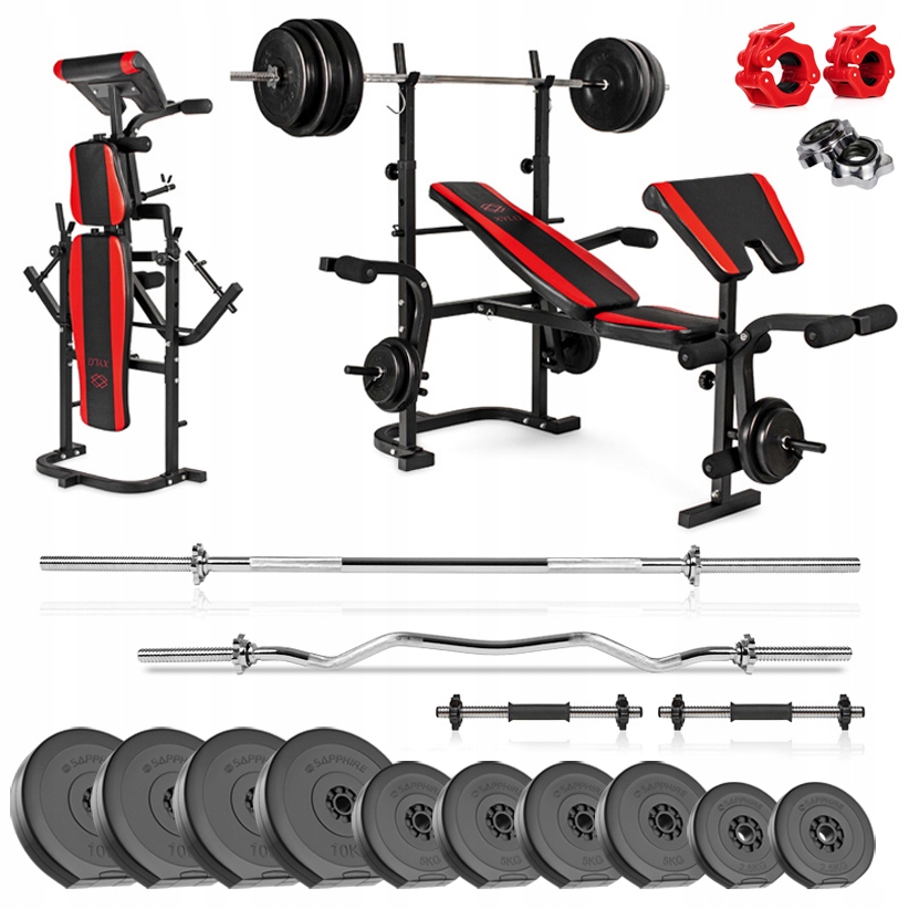 Siłownia zestaw Kulturystyczny Sapphire 104kg Ławka gryfy Obciążenia hantle