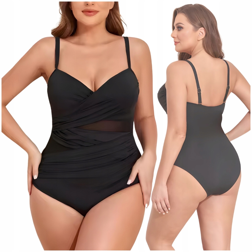 WYSZCZUPLAJĄCY CZARNY DAMSKI STRÓJ KĄPIELOWY JEDNOCZĘŚCIOWY PLUS SIZE XXL