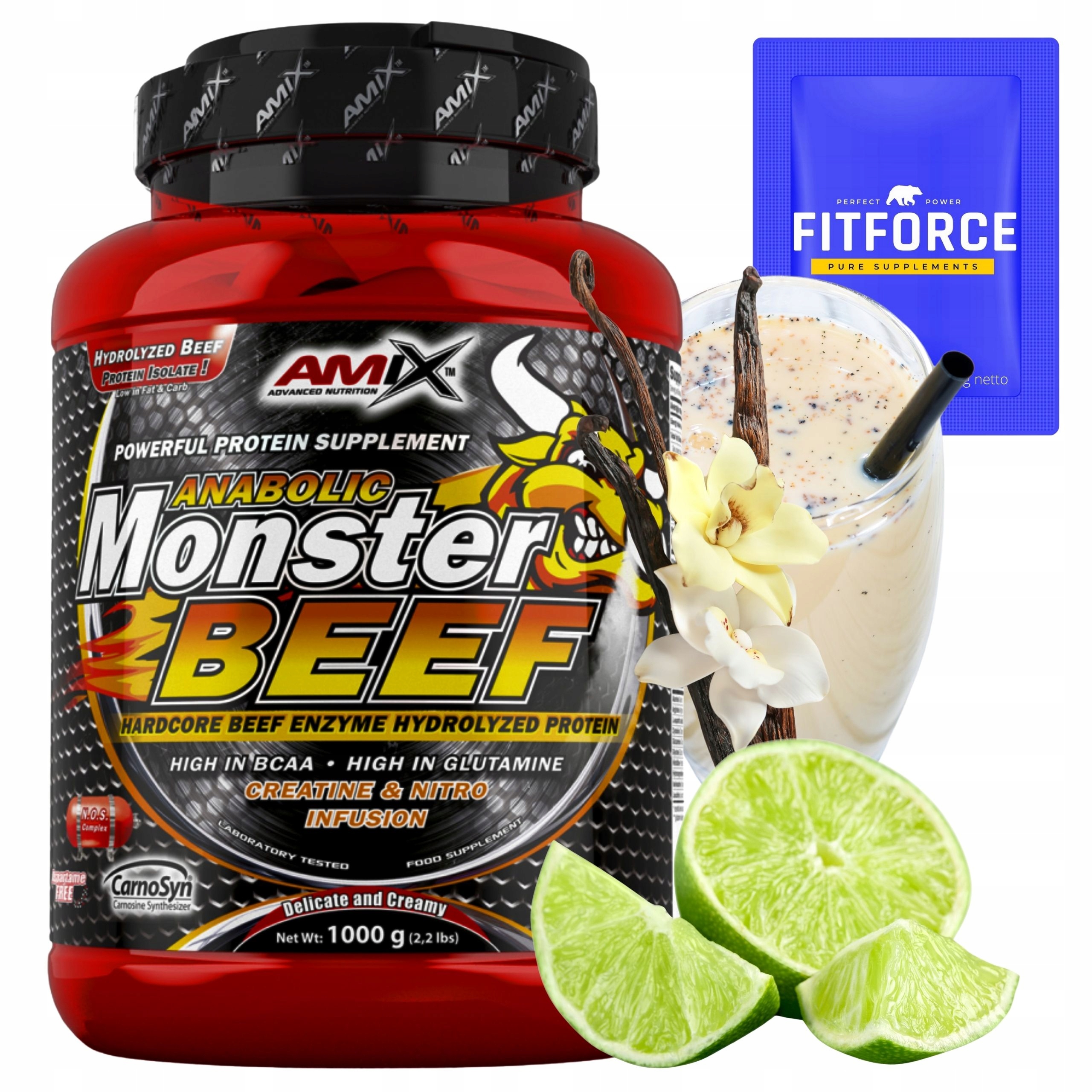 Amix Monster Beef Hovězí protein Hydrolyzát 1000 g Vanilkový s limetkou