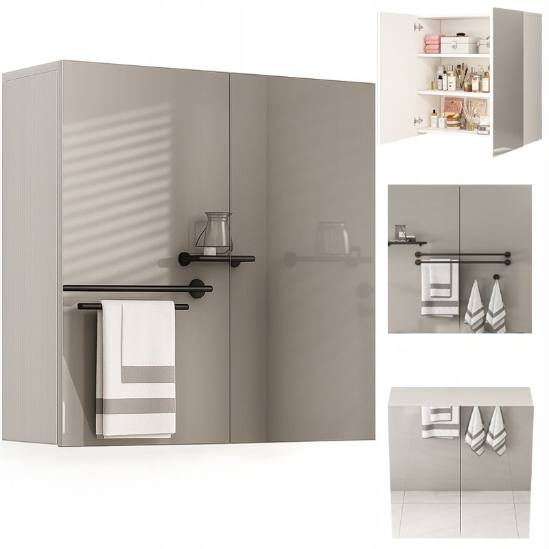 SZAFKA ŁAZIENKOWA WISZĄCA Z LUSTREM NAD UMYWALKĘ 2 DRZWI BIAŁA NOWOCZESNA