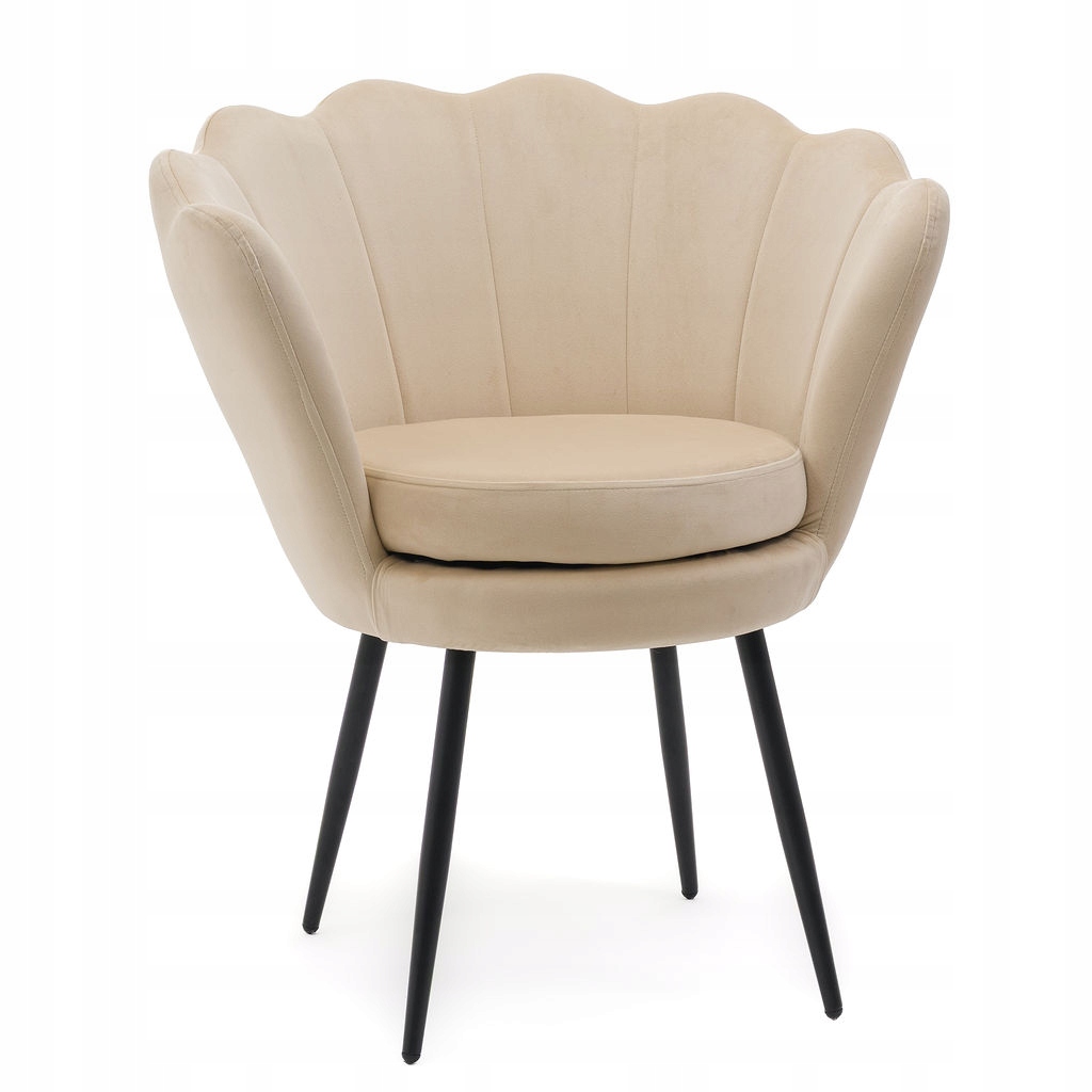 Krzesło Tapicerowane Muszelka Beżowe Glamour Czarne Nogi Shell Do Toaletki