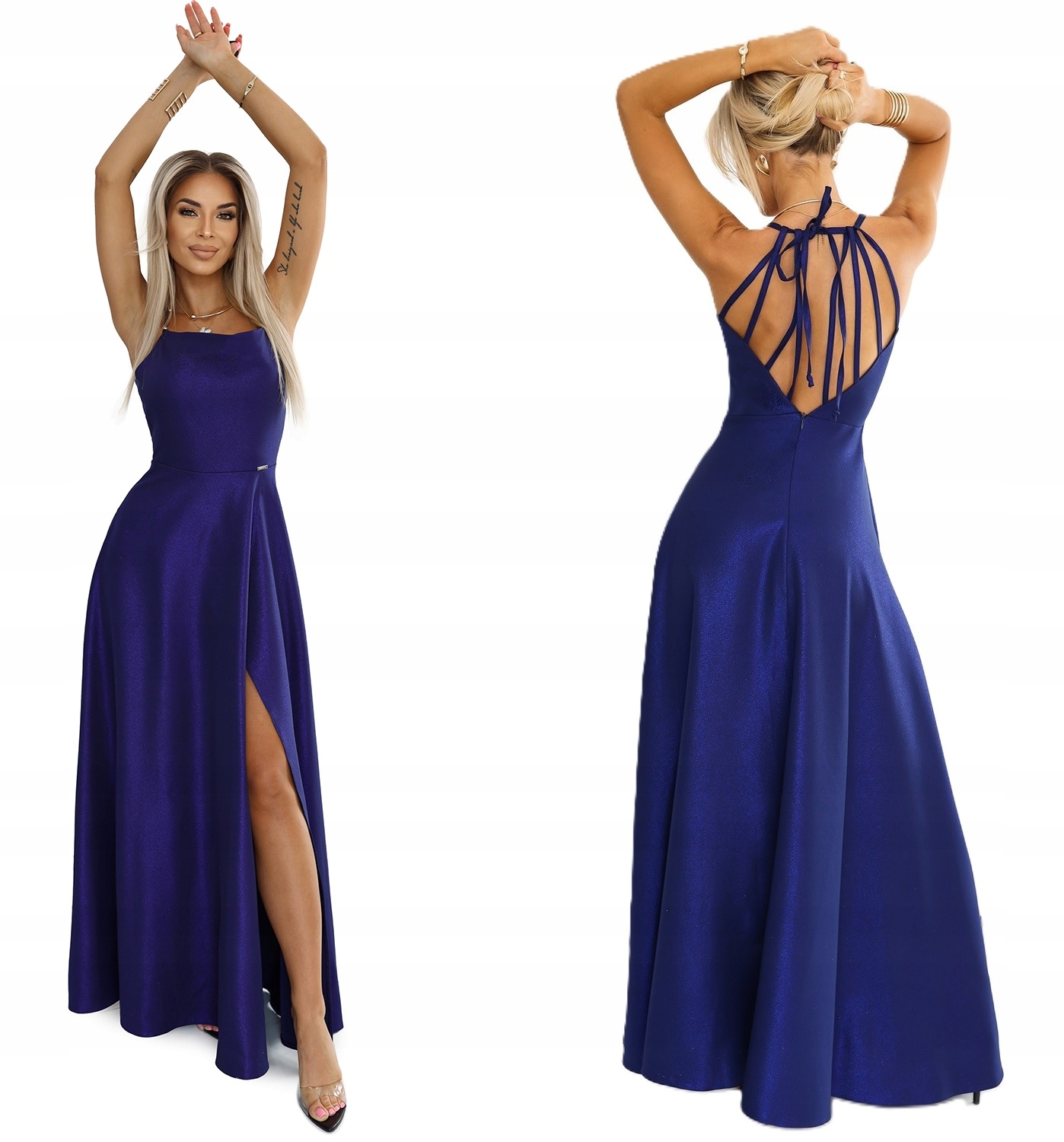 Smyslná Dlouhá Taneční Sukně Se Zavazováním Na Zádech, Tmavě Modrá, Lesklá