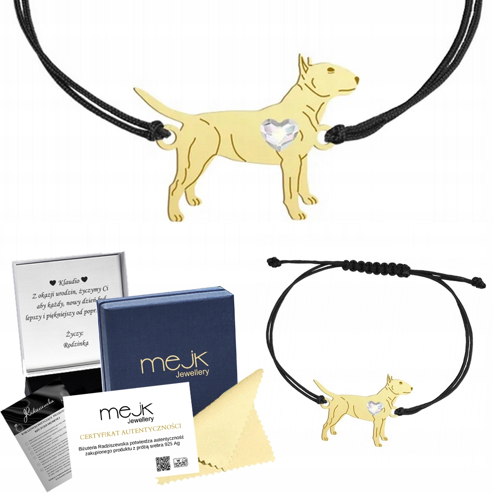 Zlatý náramek s miniaturním bulteriérem se psem 925 Šperky Gravírování Bonus