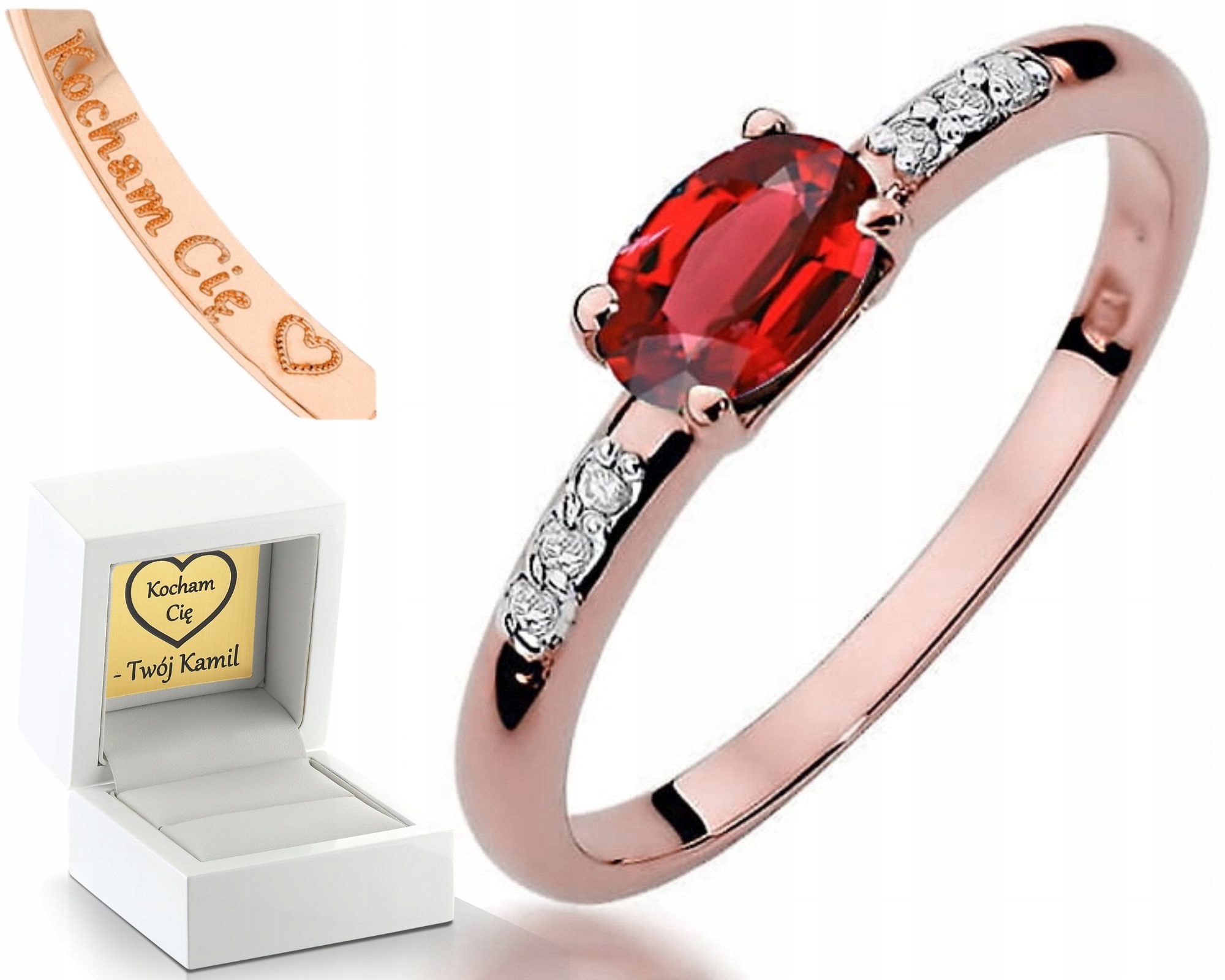 Prstýnek Prsten Z Růžového Zlata 585 S Rubíny A Diamanty