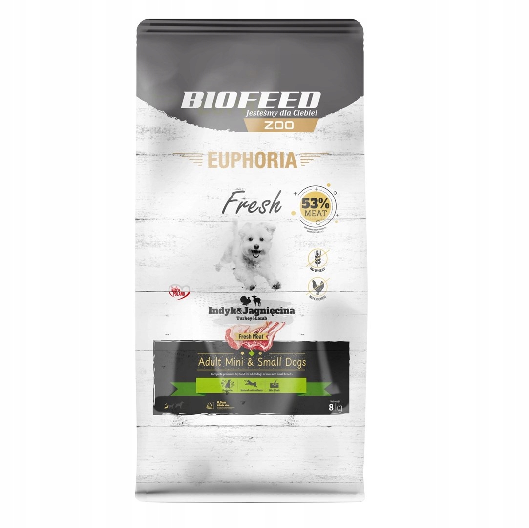 Levně Biofeed Euphoria Fresh Meat Adult Mini & Small Krůta a jehněčí maso 8 kg