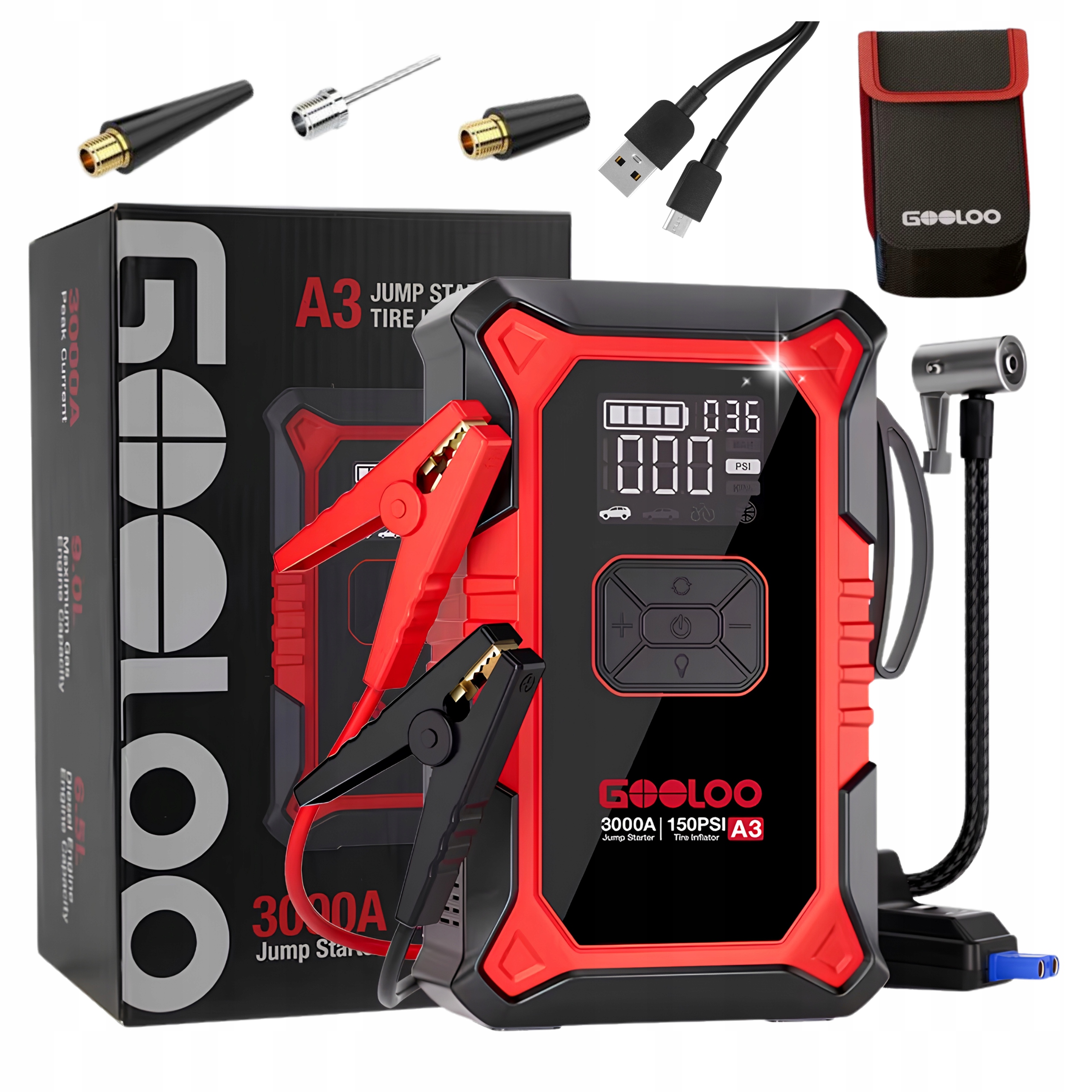Mocny Booster Rozruch Jump Starter Urządzenie Rozruchowe Z Kompresorem 3000