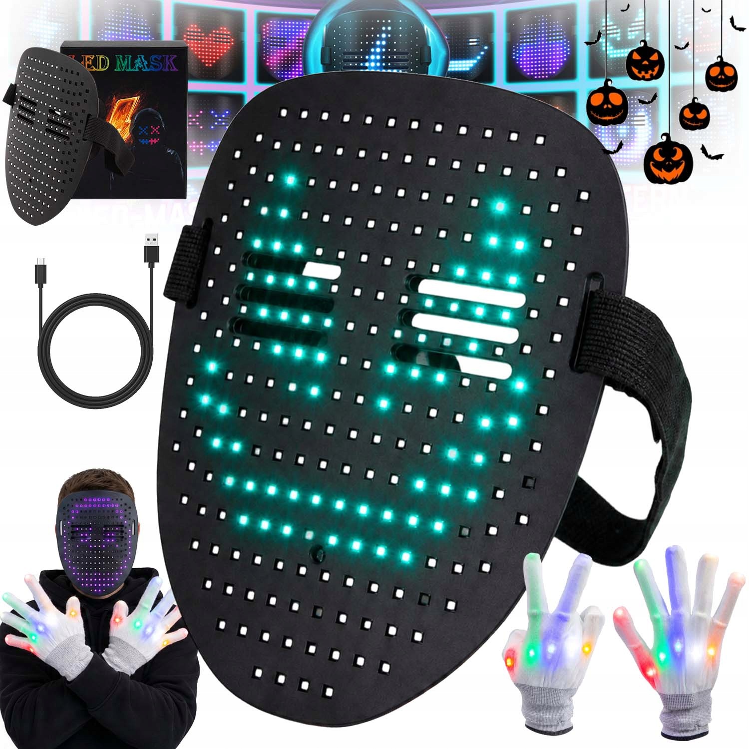 Led Maska Na Halloween Svítící Maska Ovládání Gesty Měnící Obličej
