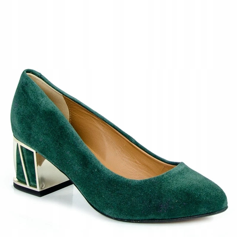 Laroni 3434 Lodičky Kůže Semišová Zelená Ozdobný Podpatek 39