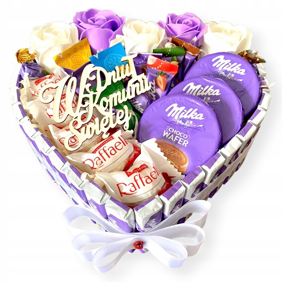 

Tort ze słodyczy Milka 1 Komunia Święta Pamiątka