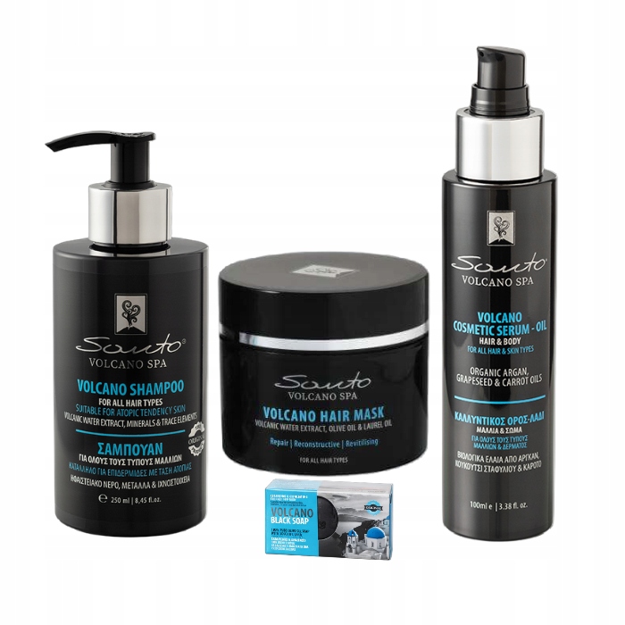 Sada Santo Volcano pro péči o vlasy, hydratační sérum, maska šampon