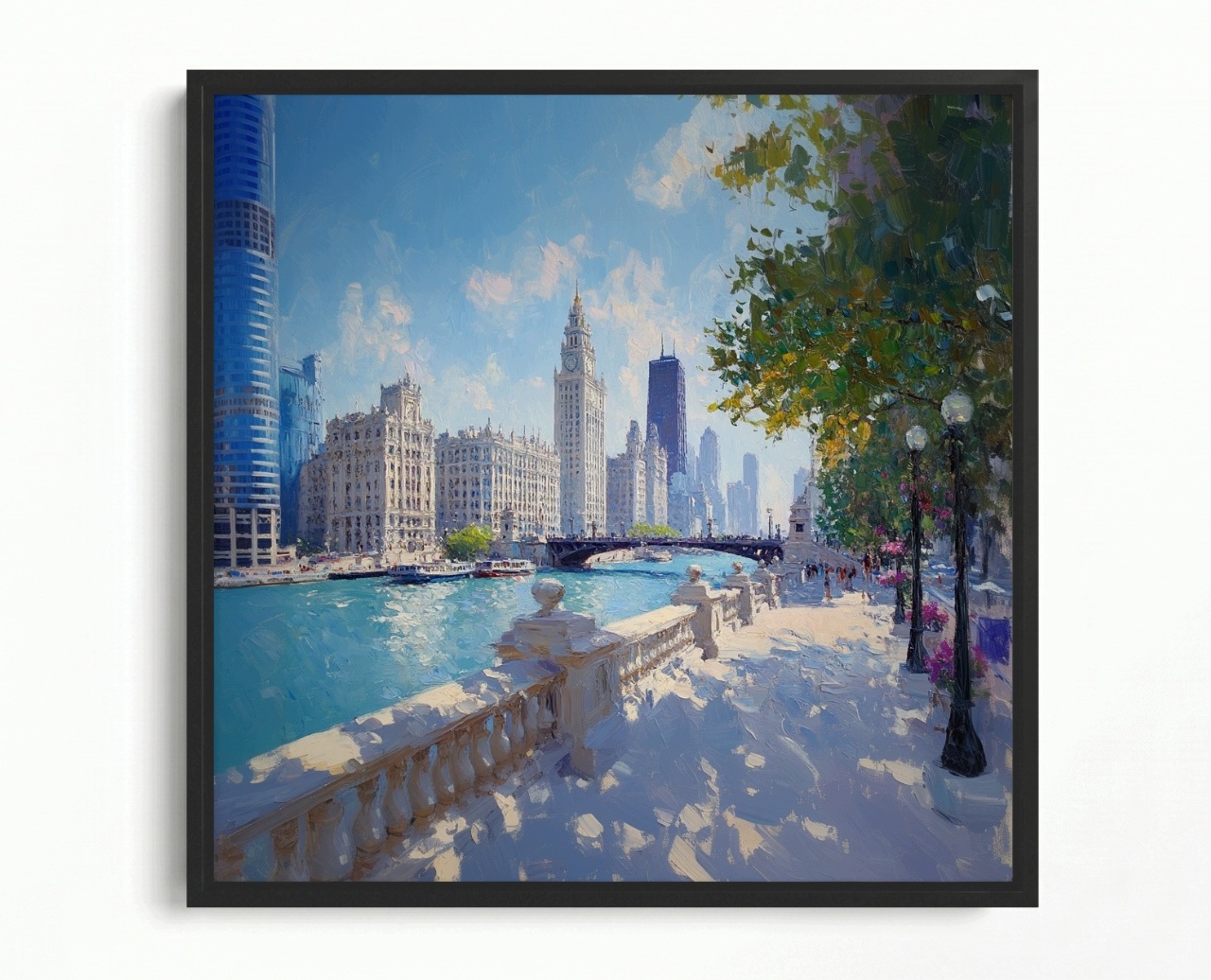 Obraz Rama American Box Město Usa Chicago Řeka Mrakodrapy Most Pohled 50x50