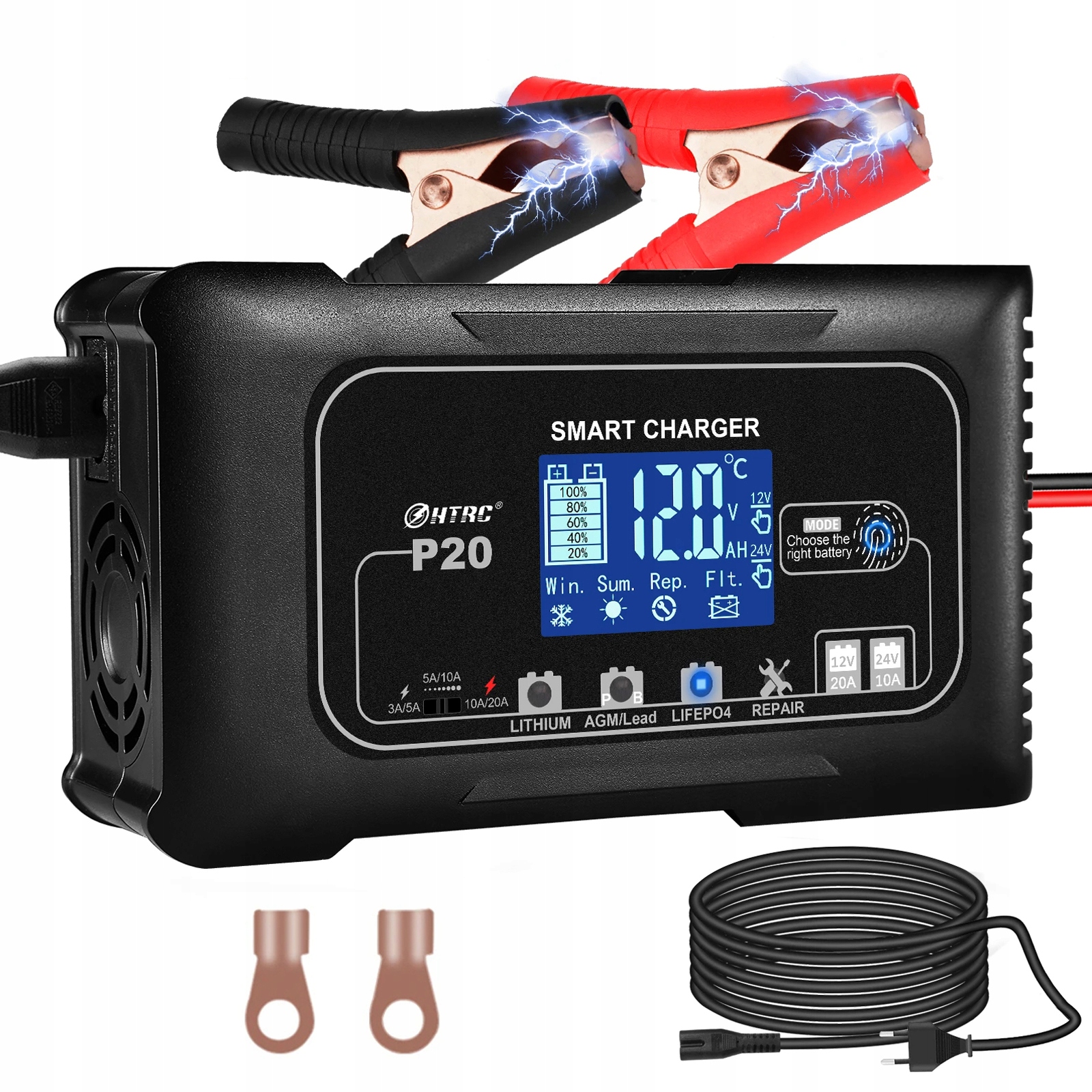 Prostownik AKUMULATOROWY Mikroprocesorowy Samochodowy 20A Ładowarka 12V 24V Model P20