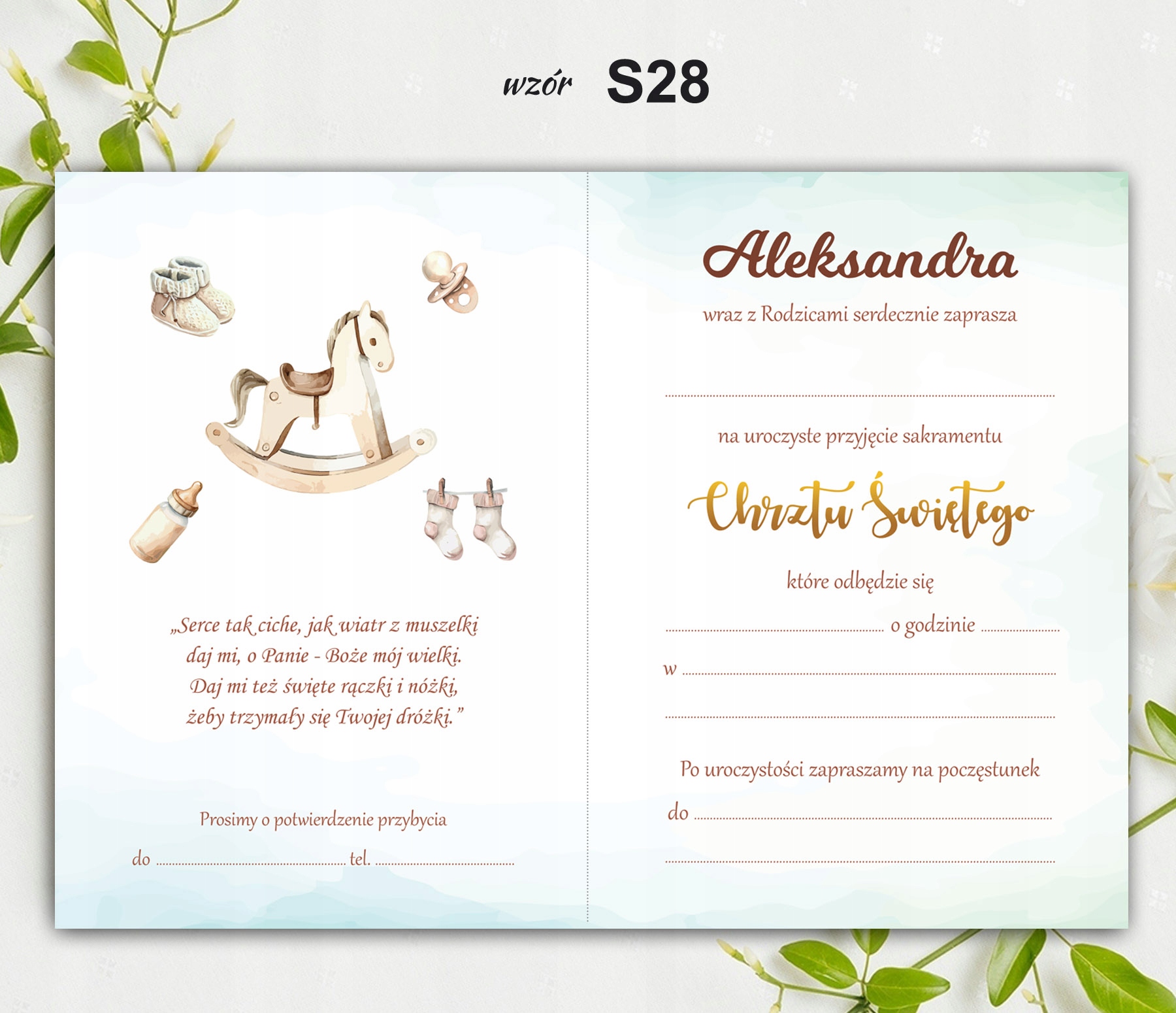 Zaproszenie NA CHRZEST Święty CHRZCINY Imię dziecka Marka inna