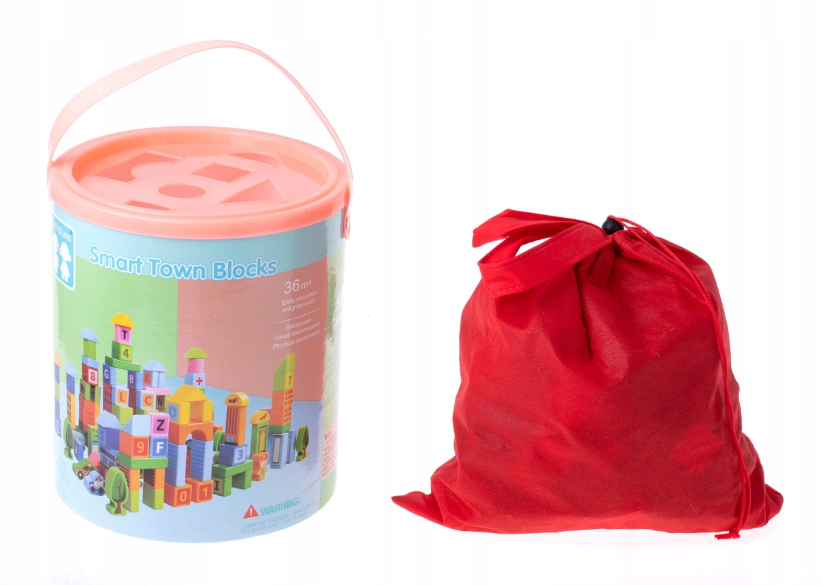 KLOCKI DREWNIANE Edukacyjne 100SZT Wiaderko Sorter Marka inna