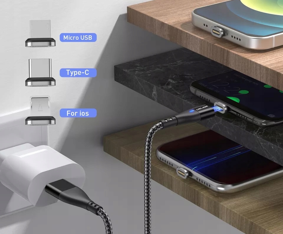 KABEL MAGNETYCZNY 1M SZYBKIE ŁADOWANIE 3A USB C Konstrukcja oplot