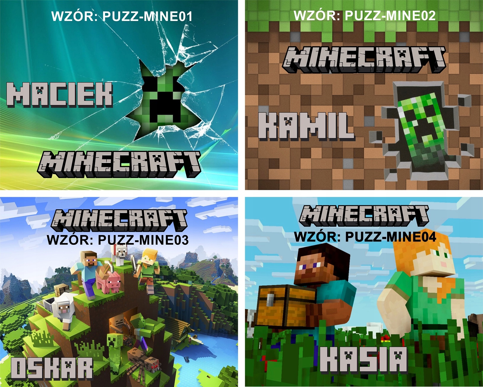 Puzzle + IMIĘ + pudełko MINECRAFT A4 96 el EAN (GTIN) 706302367321
