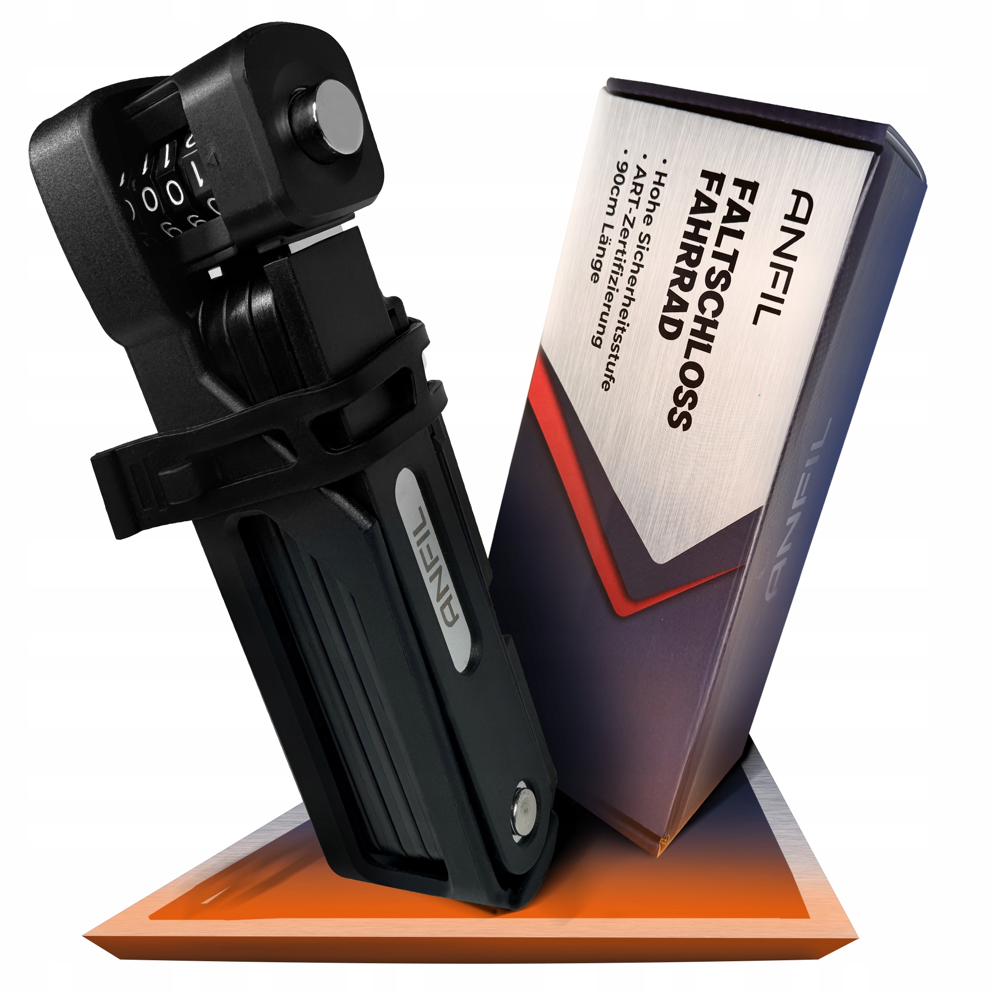 Anfil Składany zamek rowerowy z szyfrem, stal hartowana, uchwyt w zestawie