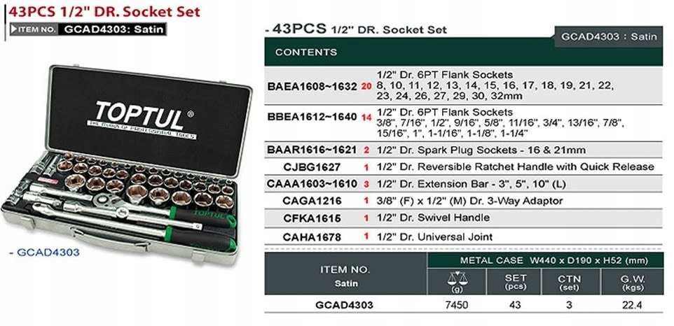 Zestaw narzędzi TOPTUL GCAD4303 Kod producenta GCAD4303