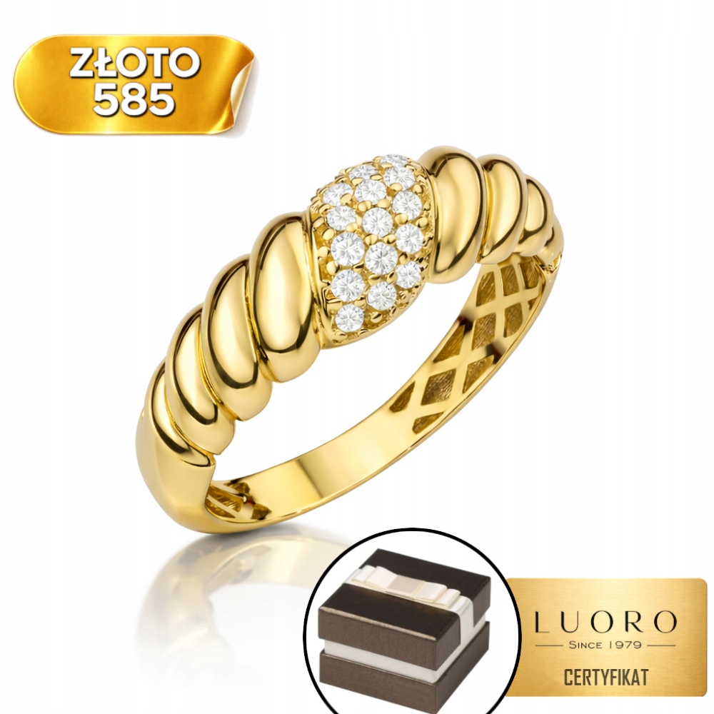 Prstýnek 585 14K Pletený Se Zirkony, Ažurový Vzor R12
