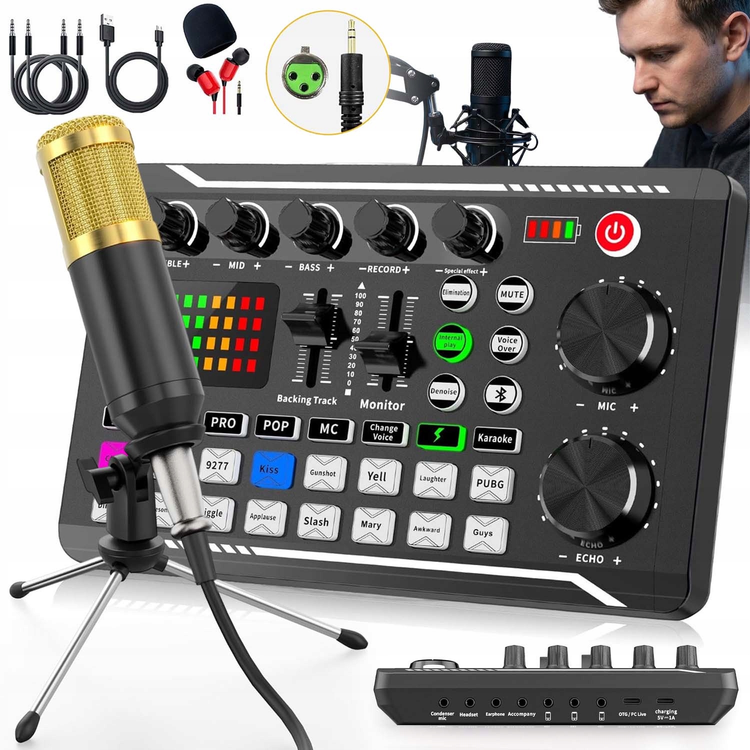 Kondenzátorový Studiový Mikrofon Pro Podcasty, Živé Vysílání 1200 Mah
