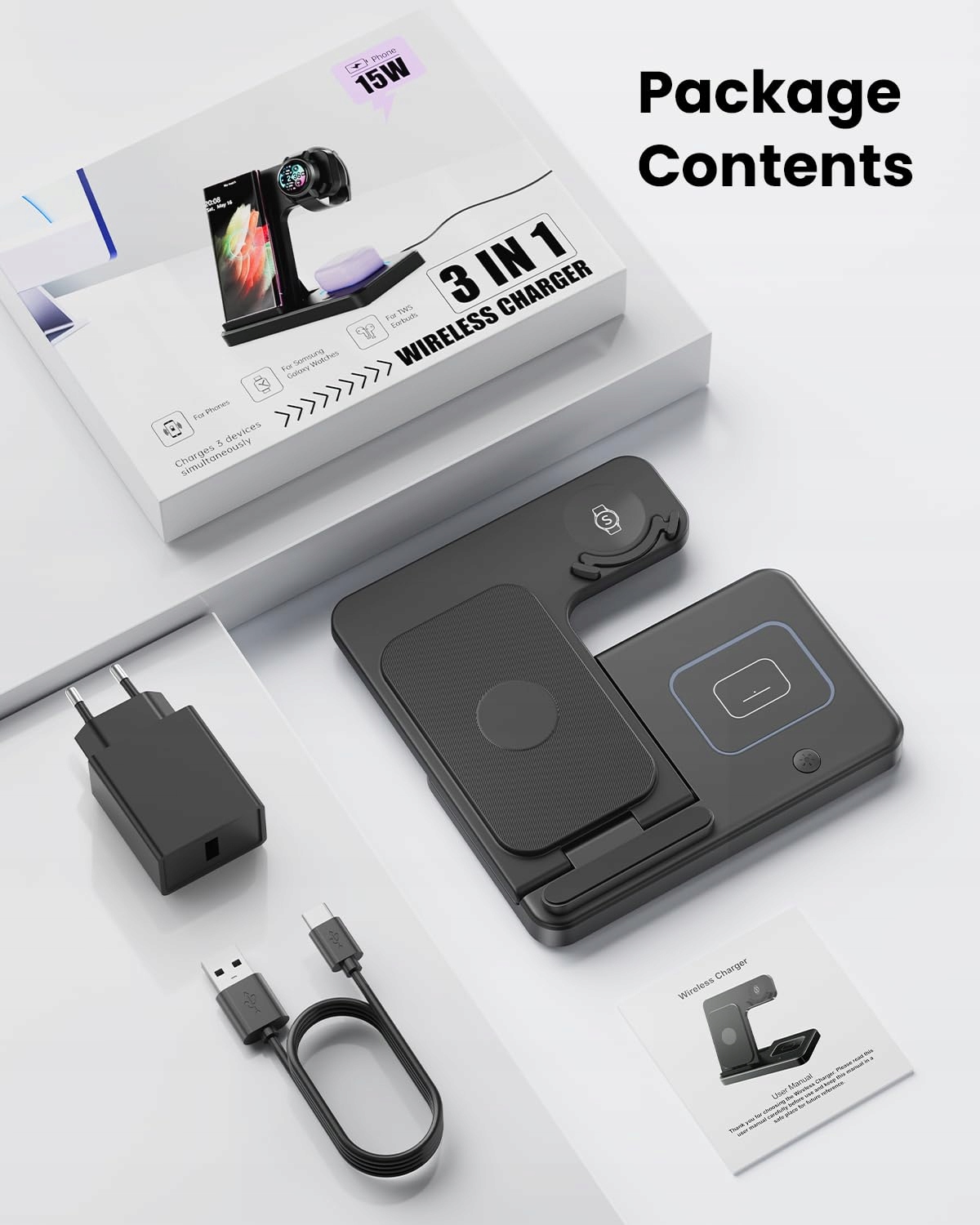 GEEKERA 3w1 Ładowarka Indukcyjna Dla Samsung S25 S24 S23 S22 Watch Buds — miniatura 6