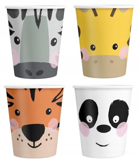 KUBECZKI PAPIEROWE ZWIERZĄTKA ZOO SAFARI 4 SZTUKI