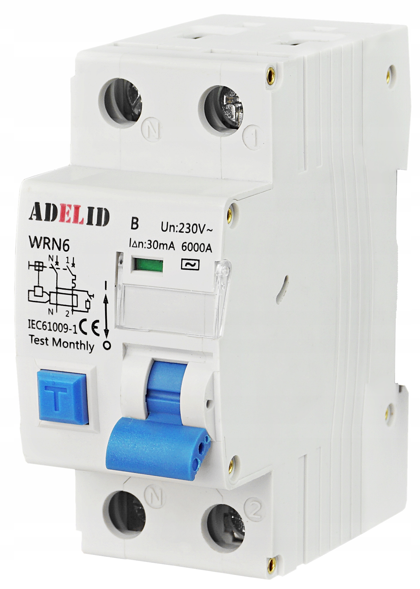 1F B16A 30mA WYŁĄCZNIK NADPRĄDOWY Z RÓŻNICÓWKĄ 2P TYP AC Kod producenta WRN6 B16/2/30