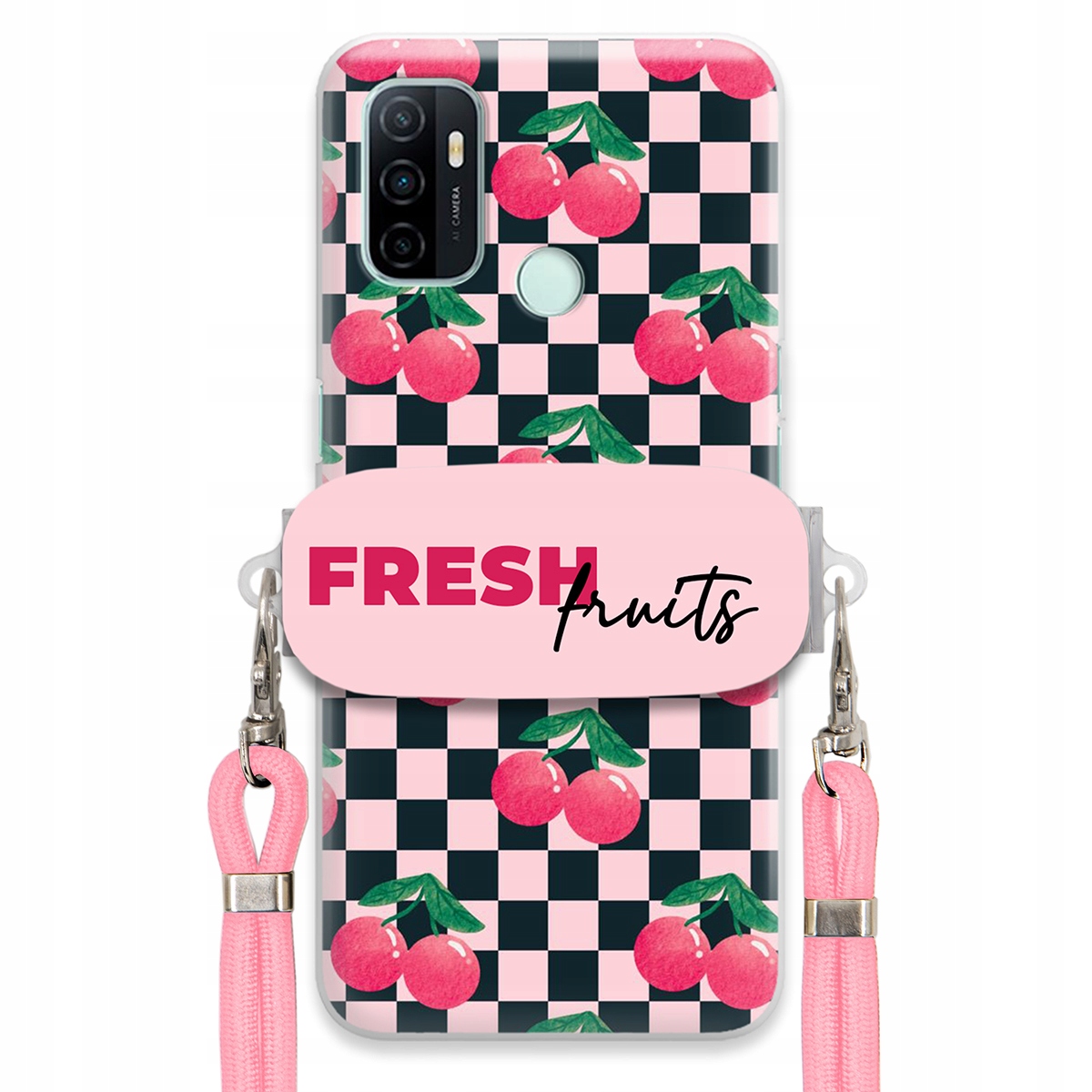 Pouzdro pro Oppo A33 Růžové vodítko Funkční držák Fresh Fruits Šachovnice