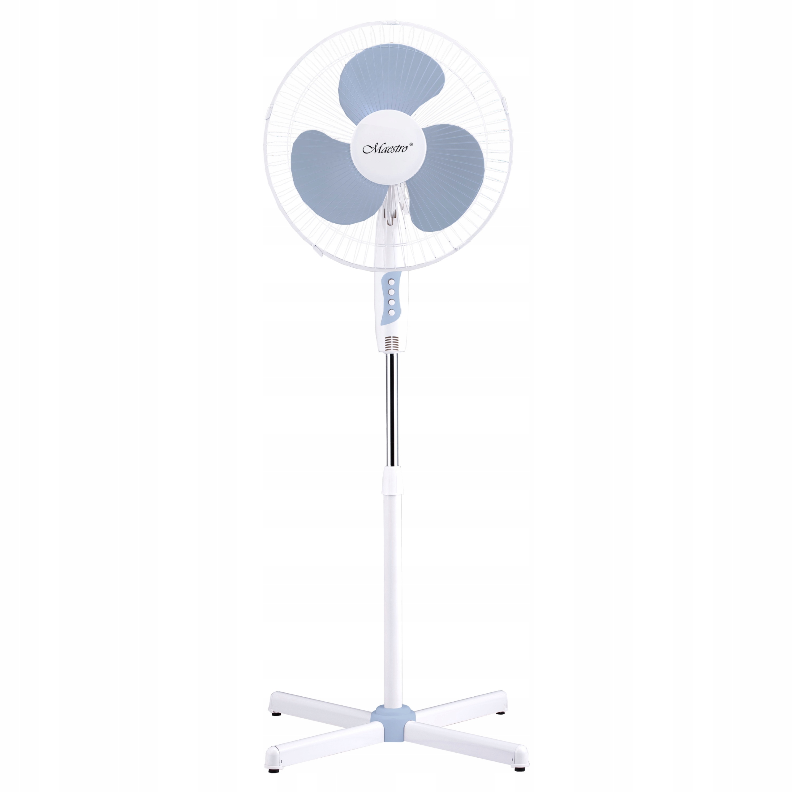 Wentylator stojący podłogowy mocny 60W 40cm oscylacja biało-niebieski