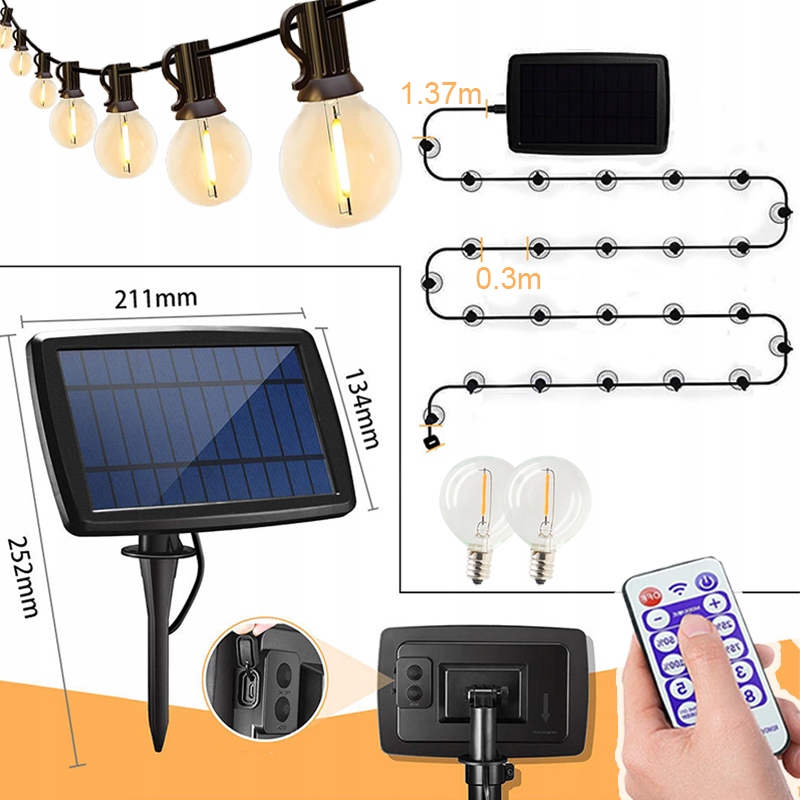 GIRLANDA SOLARNA OGRODOWA LAMPKI ŁAŃCUCH 10,3 METRÓW 30+2 LED Z PILOTA Kod producenta HQG60049C1