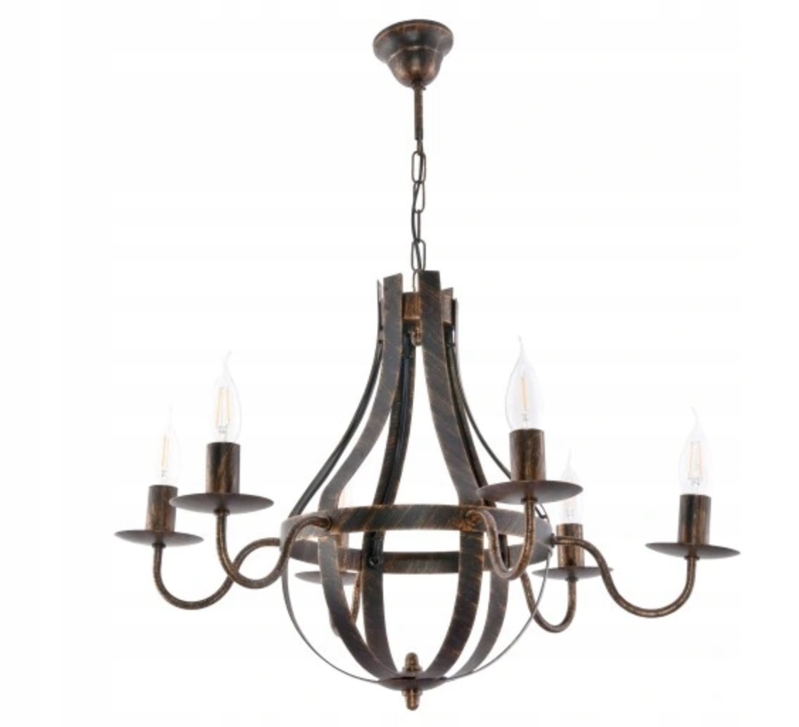 Ganeed kovový luster 6 svetiel vintage čierna pre jedáleň, kuchyňu, foyer