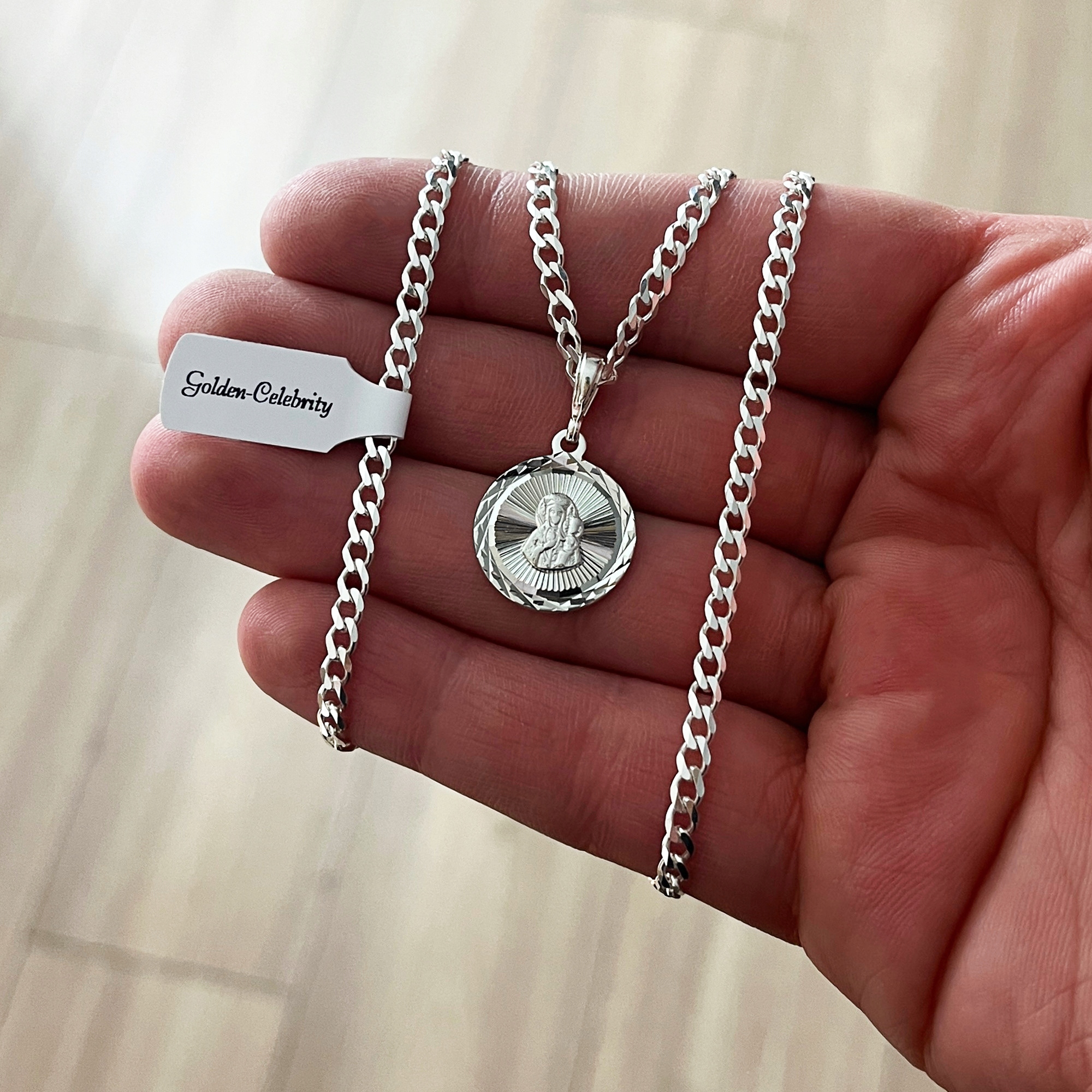 SREBRNY ŁAŃCUSZEK PANCERKA + MEDALIK MATKA BOSKA 925 + GRAWER NA KOMUNIĘ Stan opakowania oryginalne